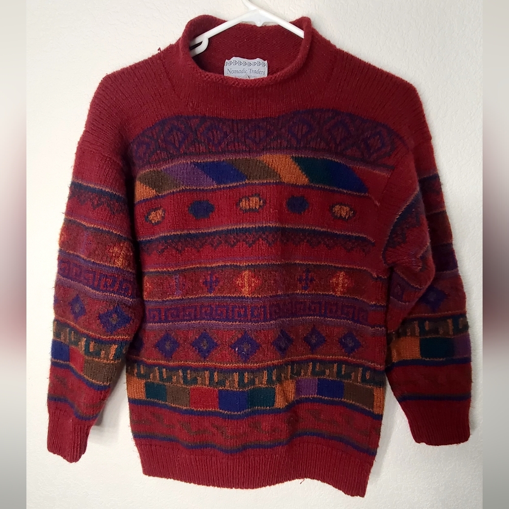 Nomadic Traders 100% Wool Red/Maroon Multicolor C… - image 1